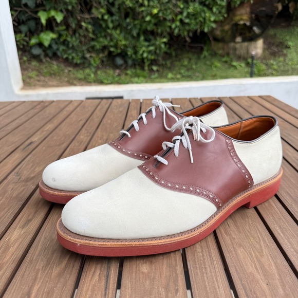 Cole Haan Mens 11 B/AA Saddle Shoes Cream Suede Brown Leather 08209J USA